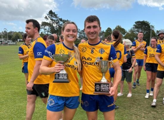 Marist Rangers winning captains with the Auckland football championship trophies