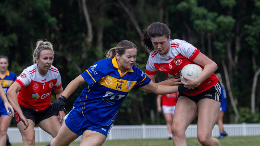 Women's football players playing at the Gold Coast Nines in 2023