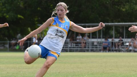 Gold Coast Gaels women's footballer playing at the Australasia Regional Games in Cairns, November 2025