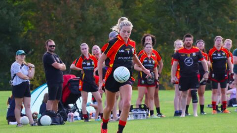 Naomh Críostóir Hamilton women's Gaelic footballer playing at the New Zealand Championships